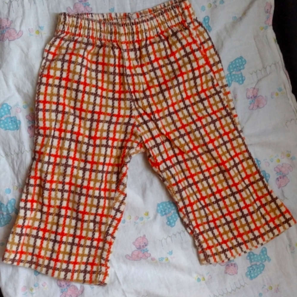 Vintage 1970s 18mos Plaid Courdoroy Baby Pants
